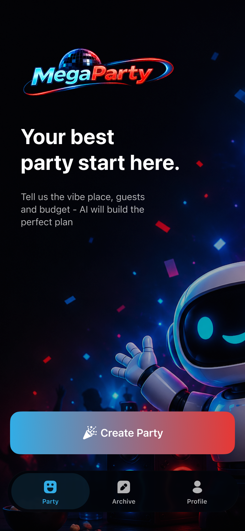 MegaParty Go main screen