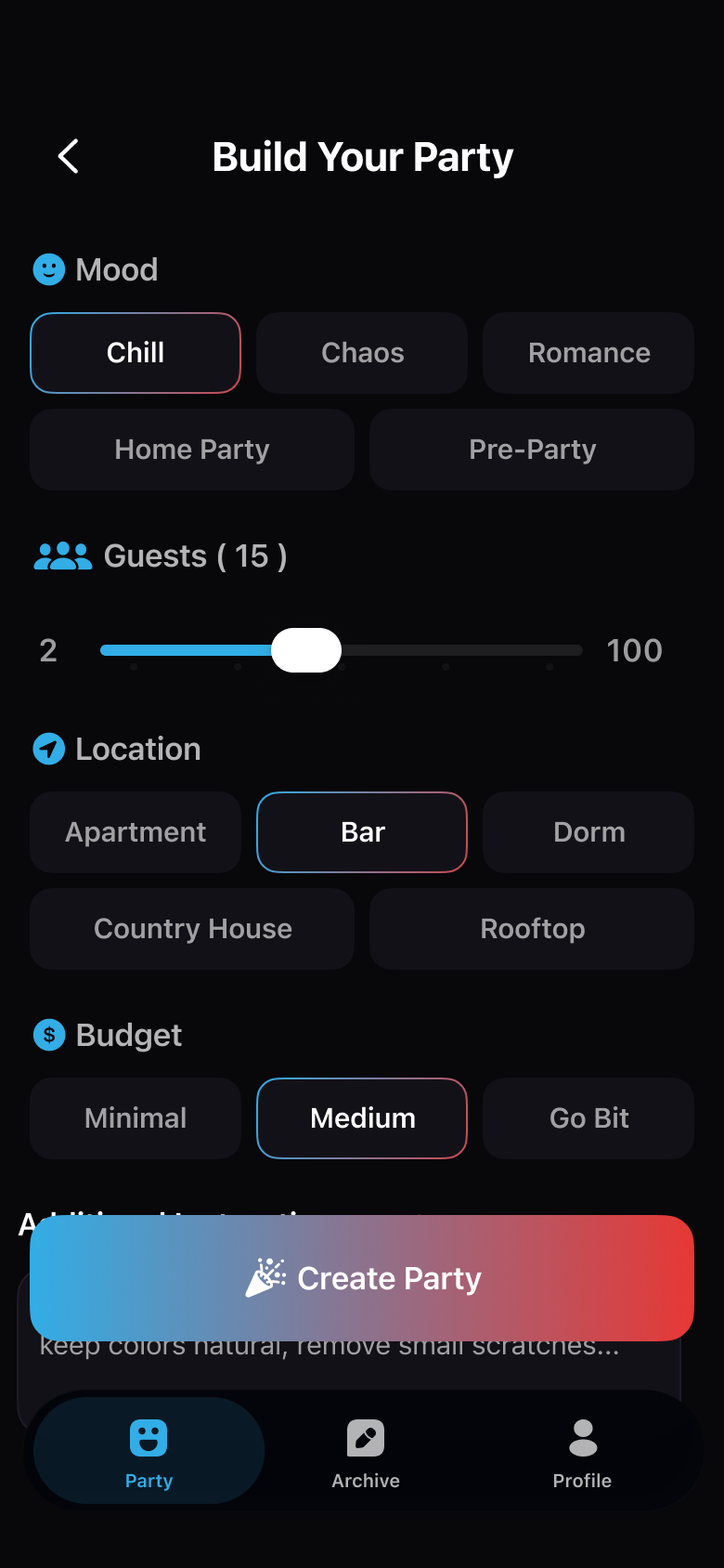 Mood selection screen