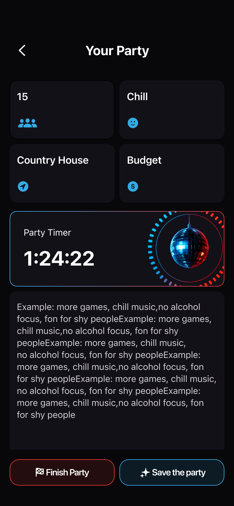 Generated party plan